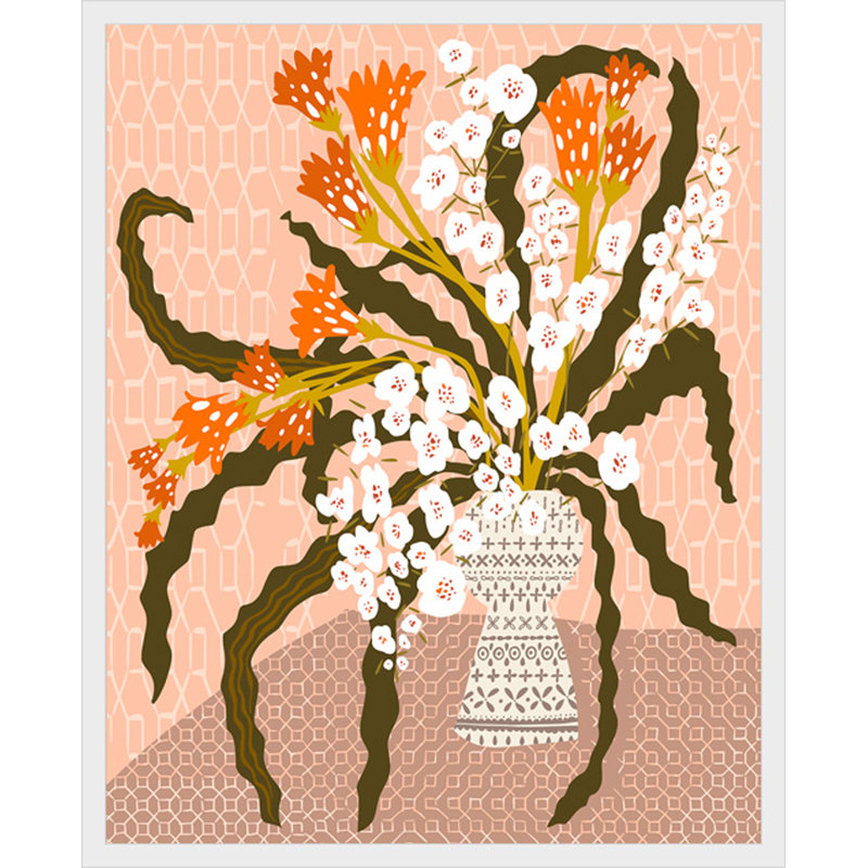 Floral floral, nature morte, pêche, pêche, H 31,75 po x l 25,75 po