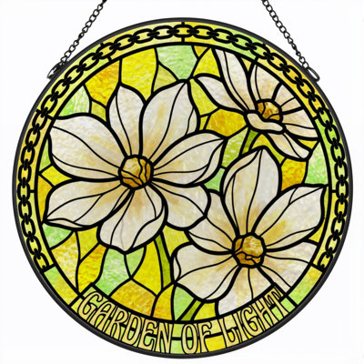 Panneau de vitrail à motif floral H 12 po