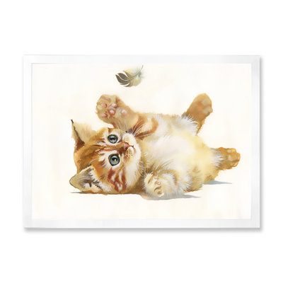 «Little Orange Chaton with Feather», reproduction sur toile