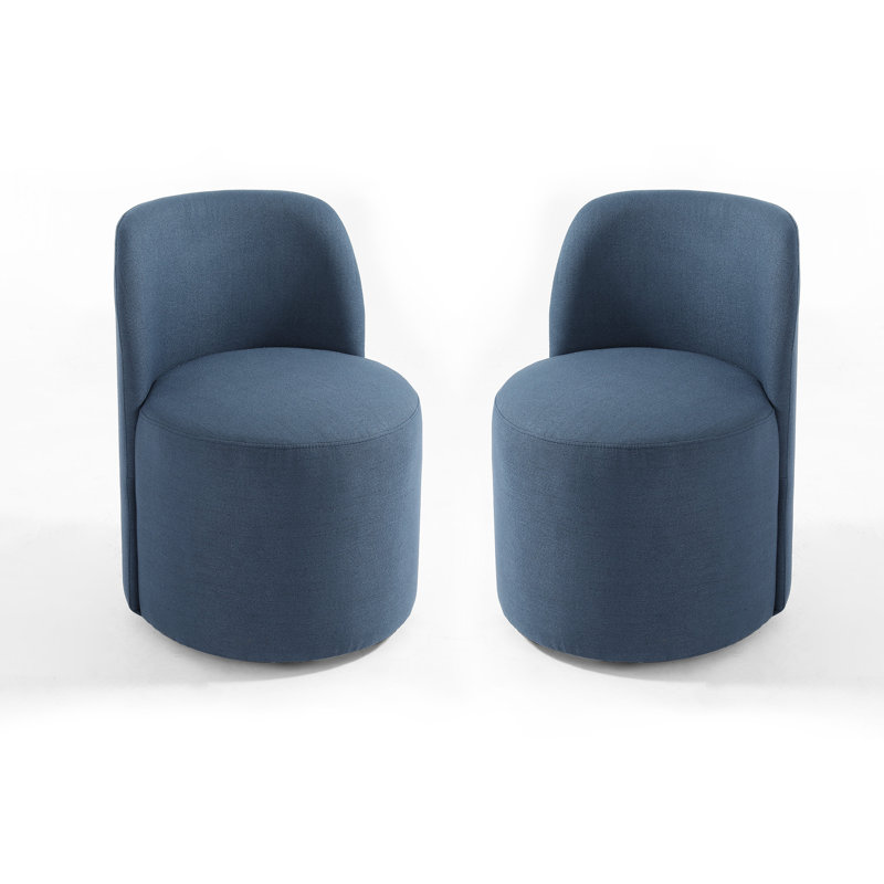 Upholstered Modern Navy Polyester Blend Side Dining Chair (Set of 2), Navy Linen