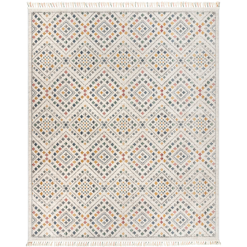  Amiens Nizar Bohemian Moroccan Ivory/Multi Tribal Patterned Polyester Area Rug, Rectangle 5'3" x 7'
