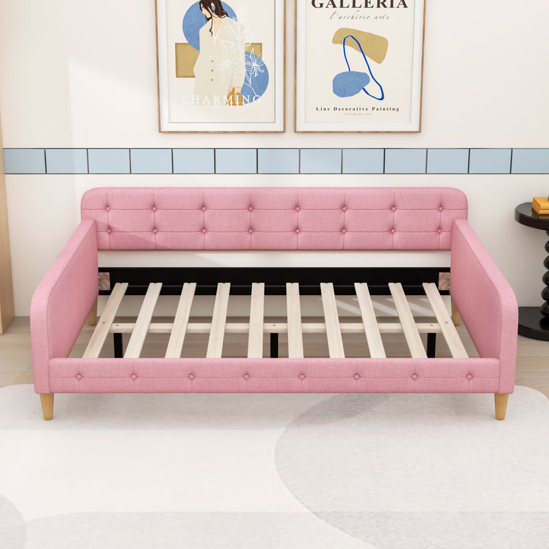 Hiromitsu Upholstered Daybed with Support Legs, Pink, Full