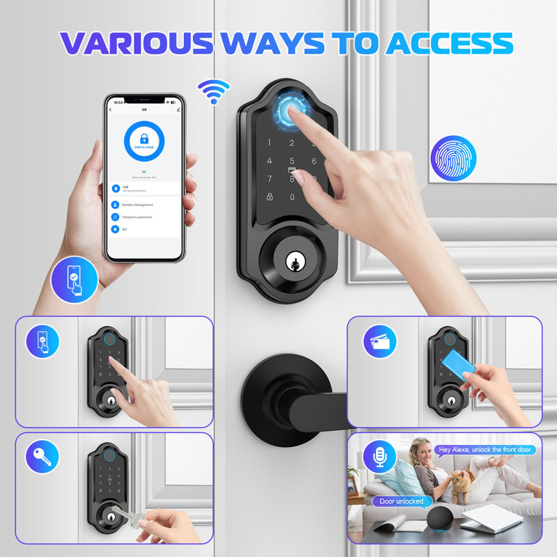 Smart Locks for Front Door, Built-in WiFi Deadbolt, App Remote Control, Touchscreen Keypad, 8 Months Battery, Black