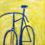 Vélo bleu sur fond jaune, reproduction sur toile-1321536435