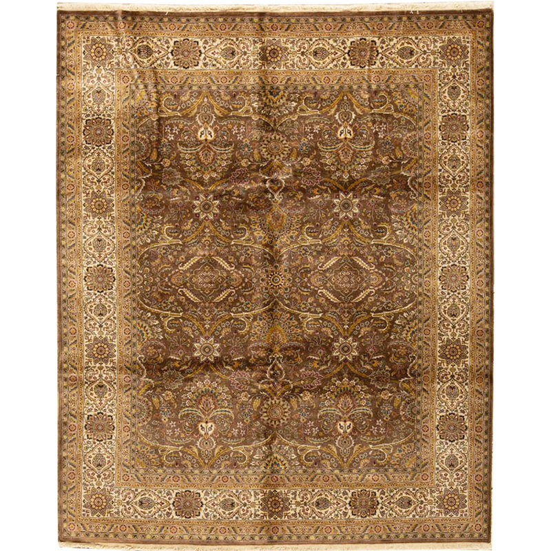 Tapis brun et ivoire de haute qualité noué à la main