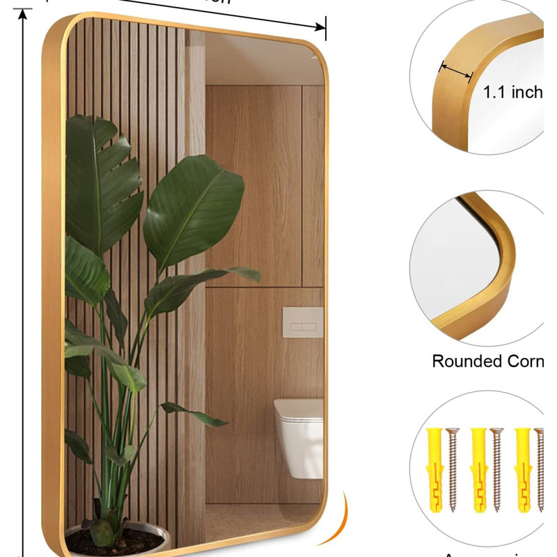 Miroir mural de salle de bain rectangulaire 30x40 pouces doré avec - Aluminium rouille, verre de 4mm, et suspension stable 30 "x40" avec cadre, service de support d'installation HD