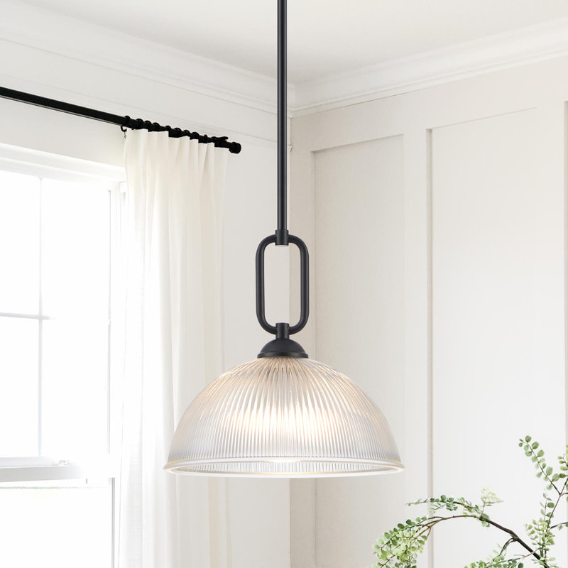 12’’ Pendant Light With Ribbed Glass Shade, Matte Black