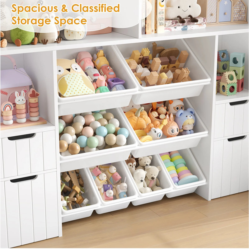  Bookcase with toys Organizer, 4 Removable Drawers, White