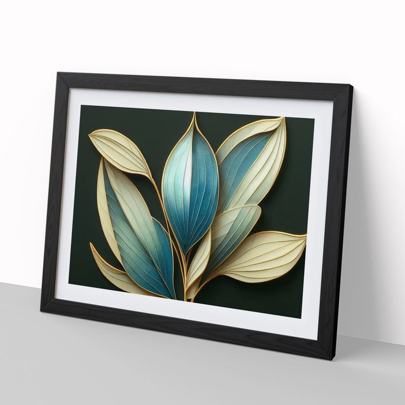 Art Deco Plant Leaf Vol.4 1 Piece Single Picture Frame Wall Art, 46cm H x 64cm W x 2cm D, Black Framed