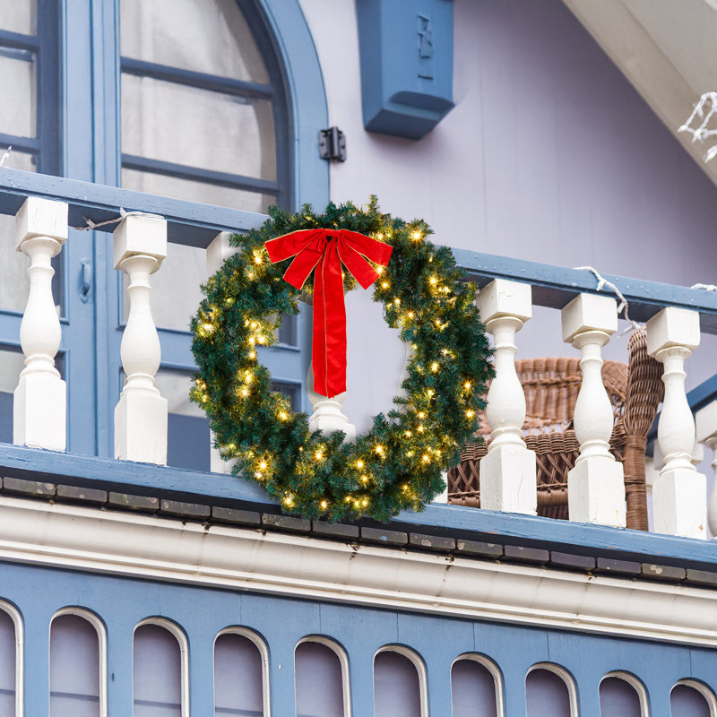 Couronne de Noël 48 po en PVC avec nœud 4 lumières couleur, L 48 po x H 48 po x P 7 po