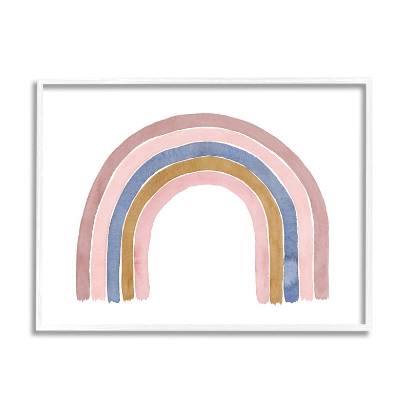 Minimal Five Arch Rainbow Pink Blue Gold par Lucille Price - Peinture, Giclée encadrée blanc bord de mer, H 11 po x l 14 po