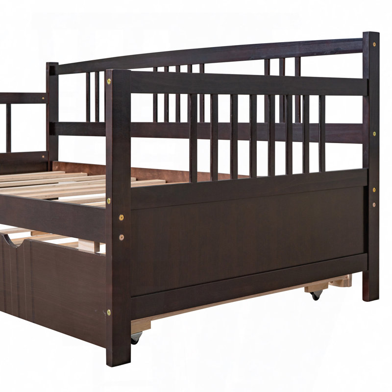 Daybed Wood Bed With Trundle, Espresso, Full