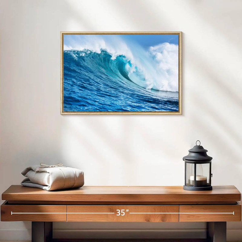 Grande vague, 19 po x 13 po, Cadre flottant en bois naturel