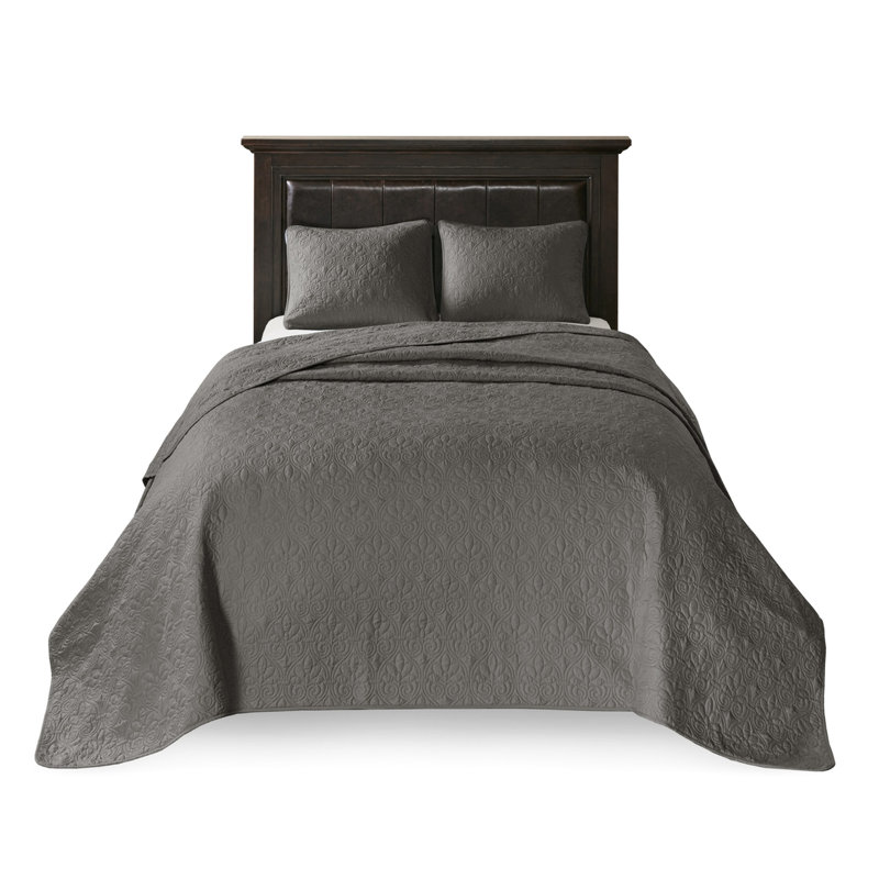 Couvre-lit très grand réversible gris foncé avec un rembourrage en coton prélavé au design séduisant pour un repos onirique surdimensionné sur le matelas
