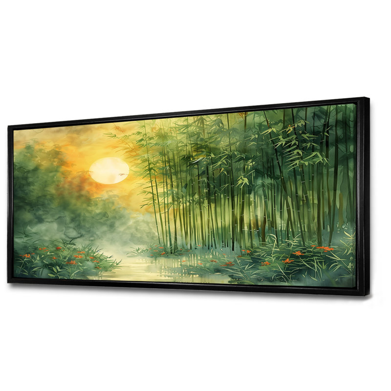Bensville - Décoration murale en bambou, Cadre flottant noir, H 28 po x l 60 po x P 1,5 po
