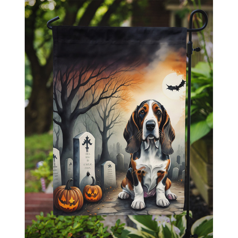 Drapeau de jardin d'Halloween Basset Hound Spooky