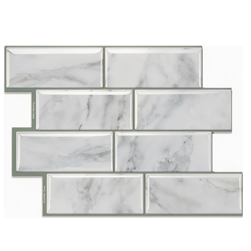Carreau de dosseret autocollant gris 3D brillant style métro, 11,57 po × 8,35 po, carrelage mural en vinyle autoadhésif imperméable pour cuisine et salle de bain, 2 mm d'épaisseur, couvre 6,71 pi².