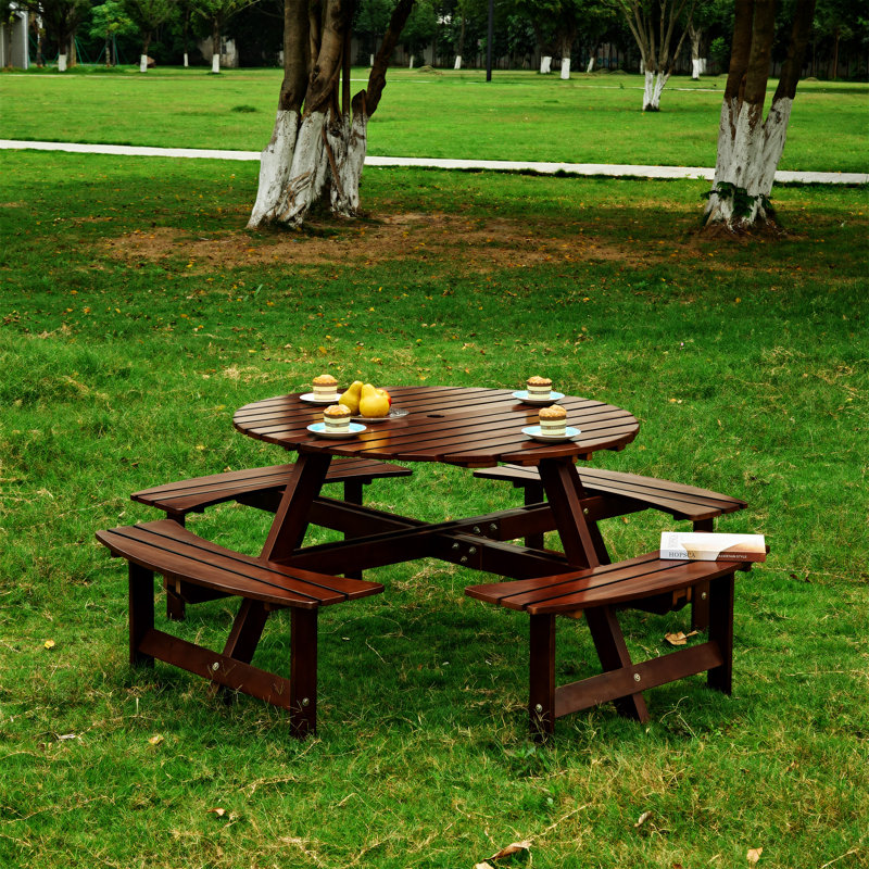 Table de pique-nique d'extérieur pour 8 personnes, Brun