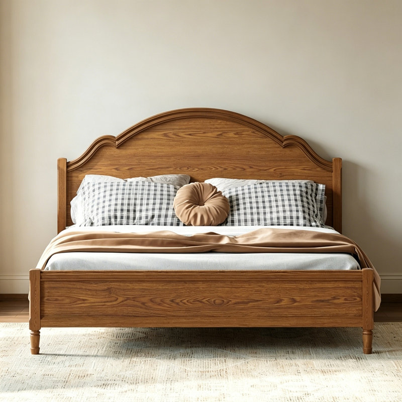 Lit plateforme en bois avec tête et pied de lit, King, Walnut
