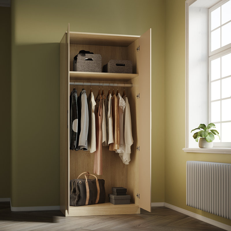Shelissa 2 Door Manufactured Wood Wardrobe, Cream Oak