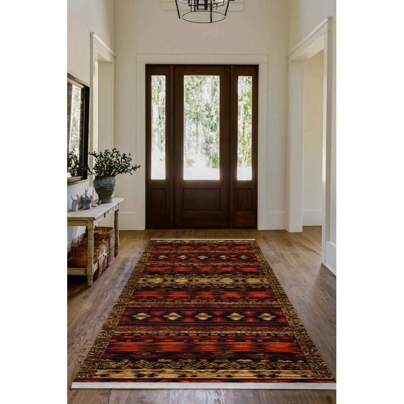 Manasa Collection Digital Print Cotton-Polyester Colorful Moroccan Rug, Runner 6'7" x 16'5"