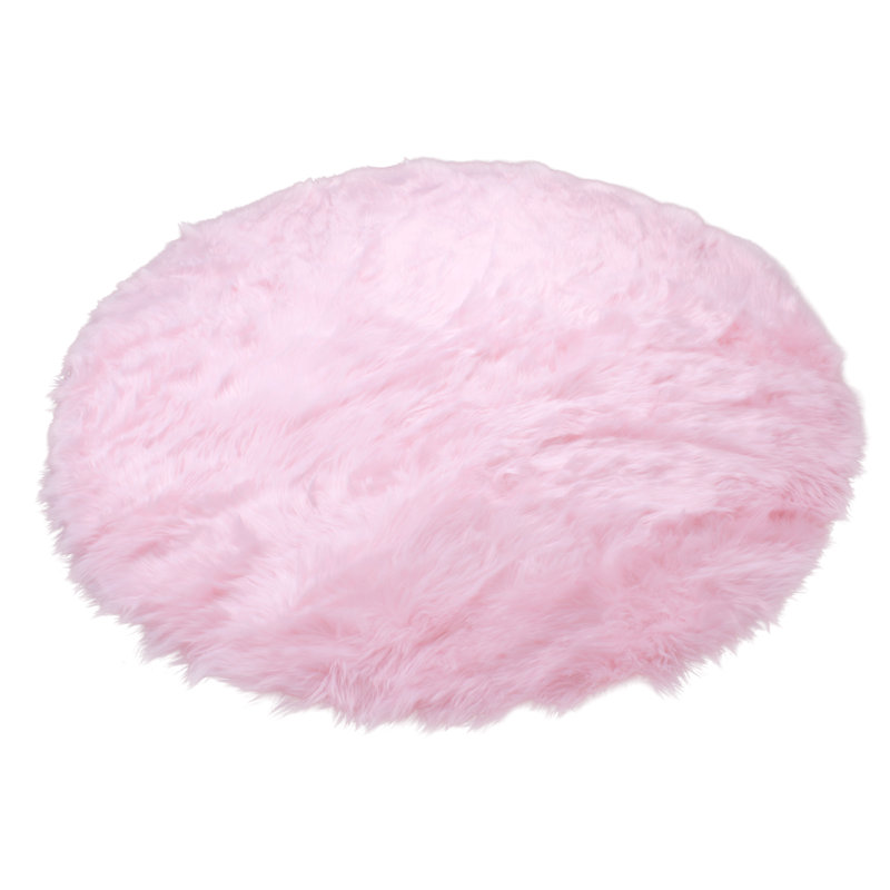 Tapis rose en fausse fourrure à poils longs lavable, Rond 5 pi