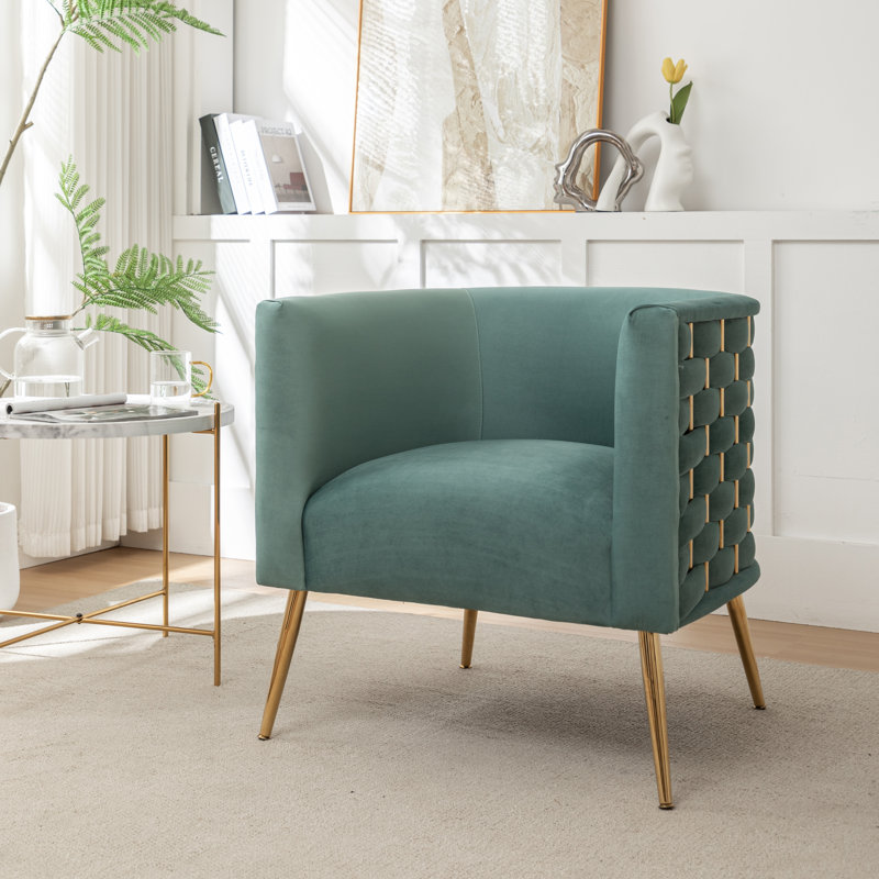 Cristen Velvet Barrel Chair, Green Velvet, 1
