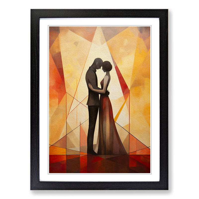 XYZ-FRM-V1223-4386 Lovers Geometric No.2 - Single Picture Frame Print on Wood, 34cm H x 25cm W x 2cm D, Black