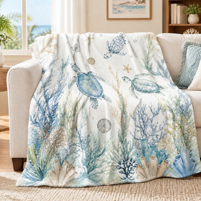 1Pcs Ocean Turtle Print Fleece Blanket – Artistic Watercolor Design;Cozy and Warm for Home RelaxationPerfect Living Room, Bedroom, or Outdoor UseEasy Care Machine WashableGreat Gift Idea Marine Life Lovers. Bedding and sofa items