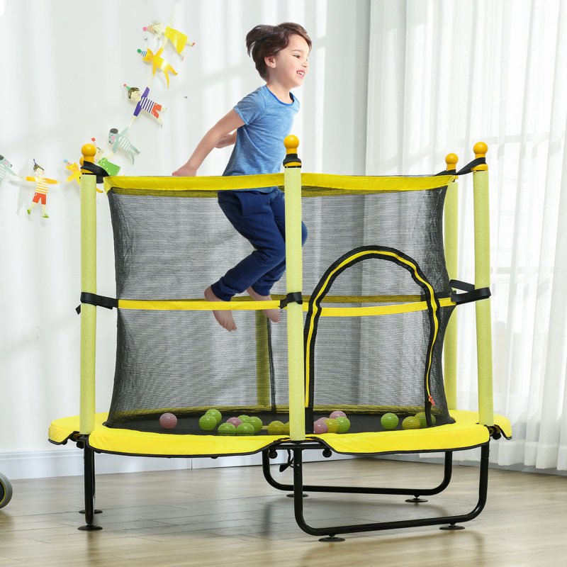 55-Inch Blue Kids' Trampoline with Safety Enclosure