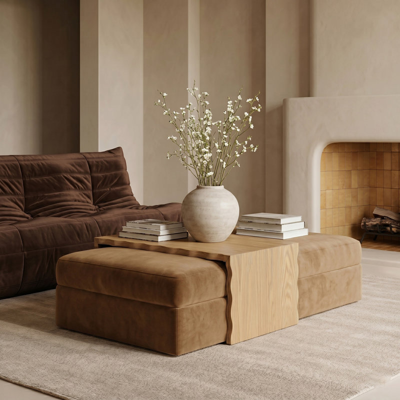 Table basse / repose-pieds Woodra, Cream / Natural