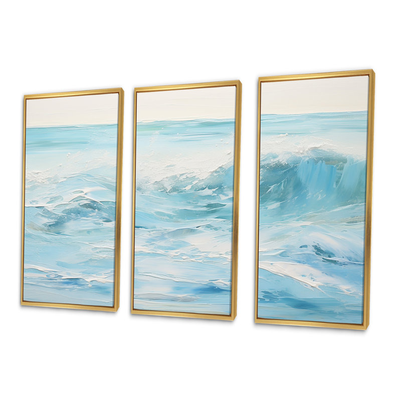 Plumlee - ensemble d'art mural vagues côtières, Cadre flottant doré, H 32 po x l 48 po x P 1 po