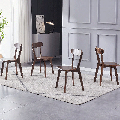 Ensemble de 4 chaises de cuisine 100% bois massif Aloysius, dossier ouvert, chaises de style Mid-Century moderne pour ferme, cuisine, salle à manger, noyer