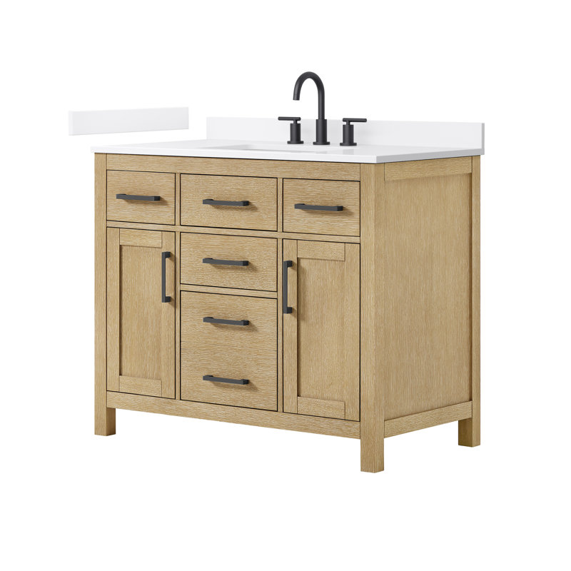 Beckett 42" Freestanding Single Bathroom Vanity with Quartz Top, Dark Walnut, Brushed Nickel, Giotto Quartz