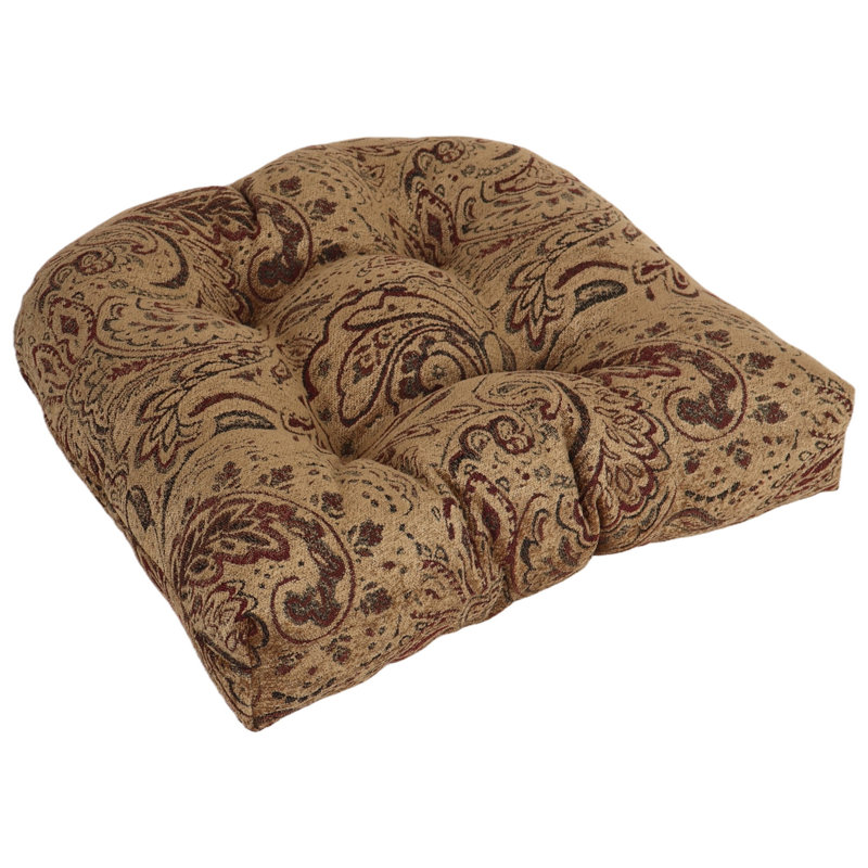 Coussin de chaise en chenille de 19 po à dossier arrondi en jacquard, Cachemire brun / brun clair