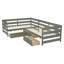 Lit plateforme fonctionnel en forme de L avec trois tiroirs de rangement, parfait pour les petits espaces et une organisation efficace, assurant un sommeil confortable-825850170