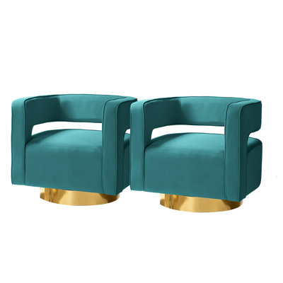 Alson 29.5'' Wide Velvet Swivel Barrel Chair