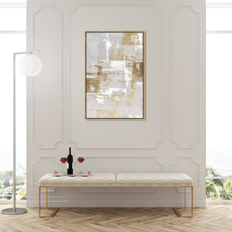Abstrait fraîchement peint, gris glamour - Peinture, Encadrement doré, H 45 po x l 30 po