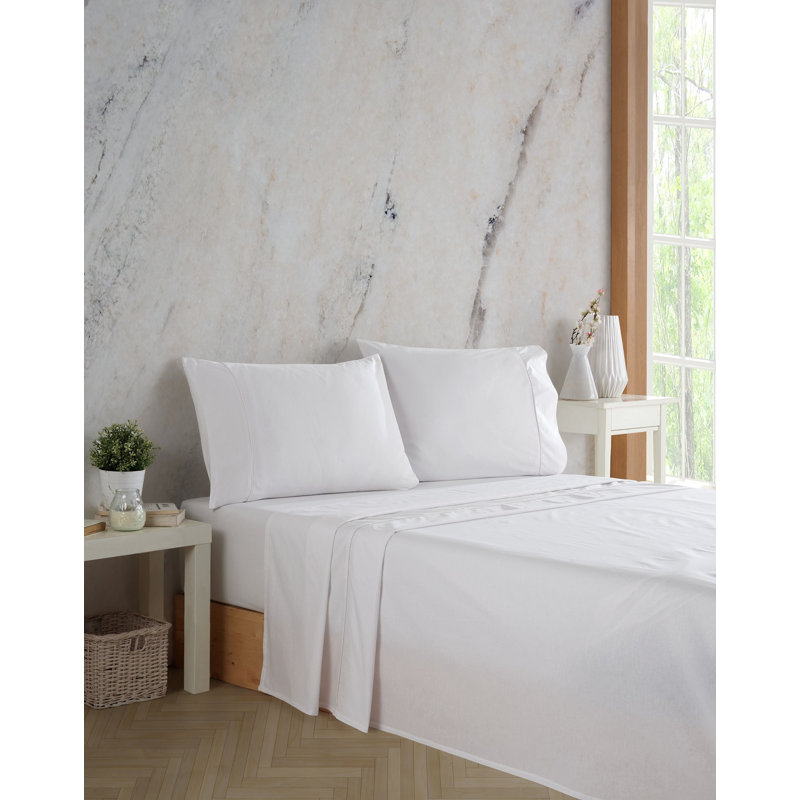 Ranforce Cotton Solid Bed Sheet Set, White, King Sheet Set + 2 King Pillowcases