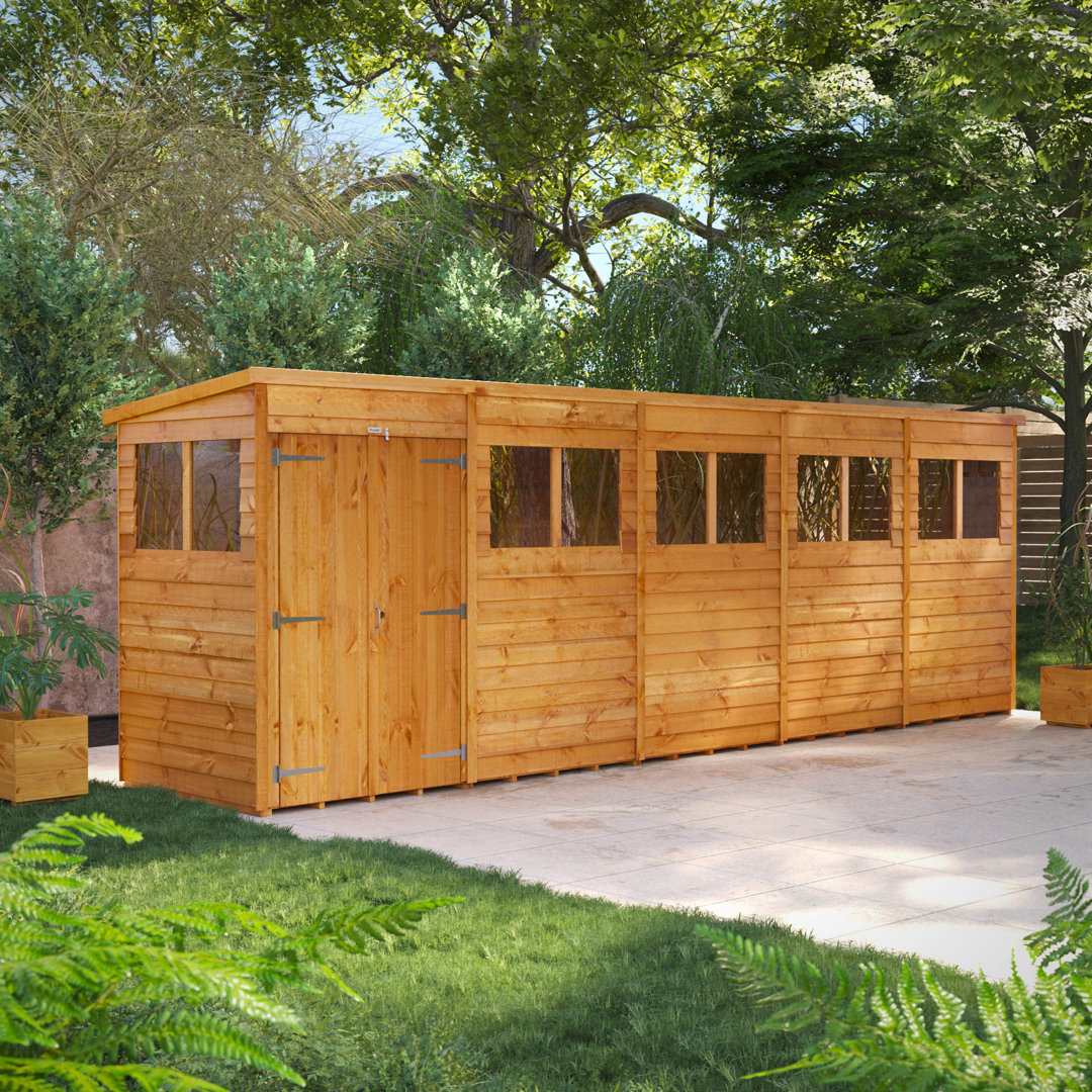 Powersheds 20 x 4ft Timber Overlap Pent Garden Shed, Double Doors
