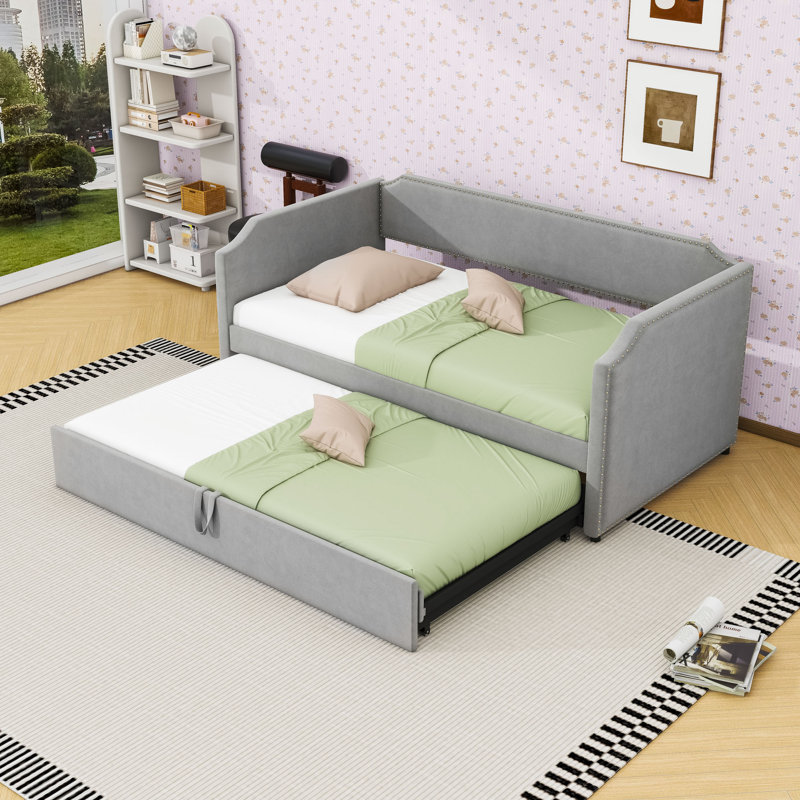 Upholstered Daybed with Trundle, Gray
