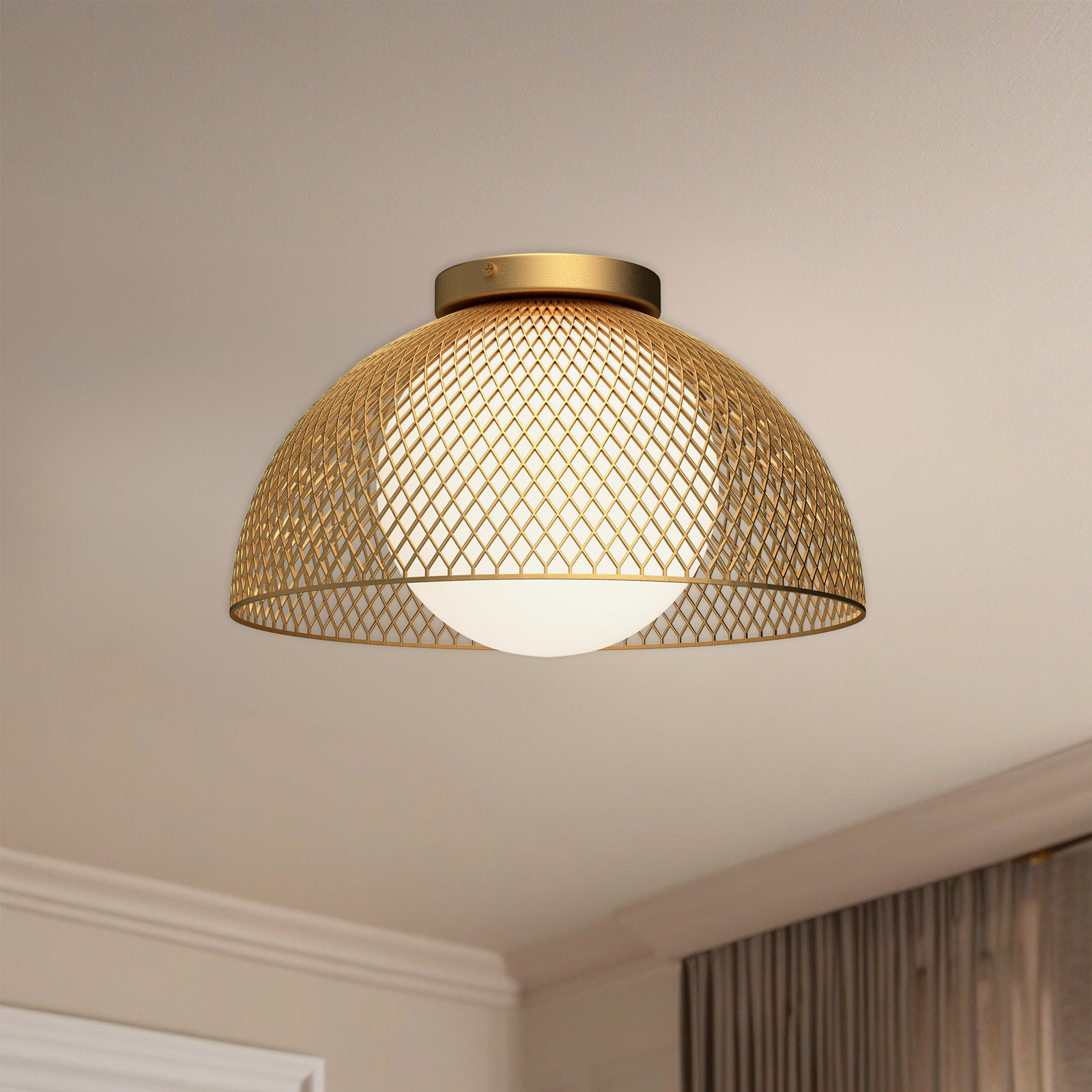 Poet Single Light Glass Flush Mount, Gold