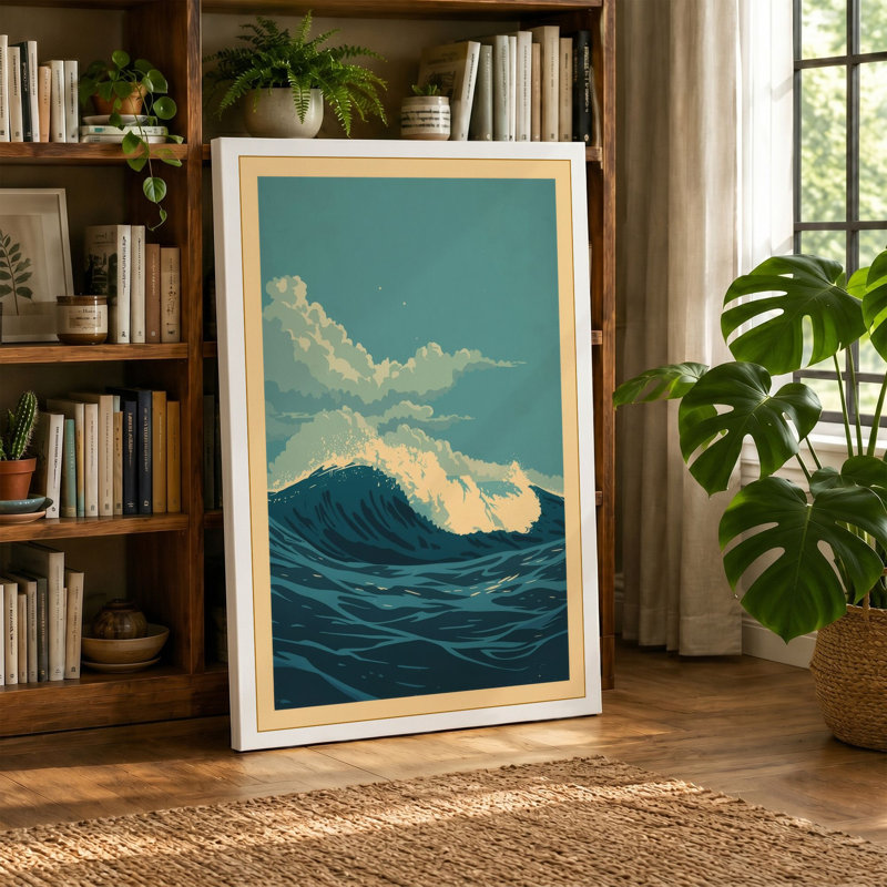 Cresting Wave Japandi - Wrapped Canvas, 36x24 - 91.4 x 61.0 cm, Sage Border