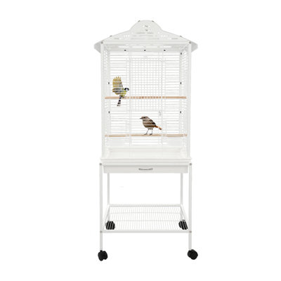 Freestanding Bird Cage With Shelf And Wheels