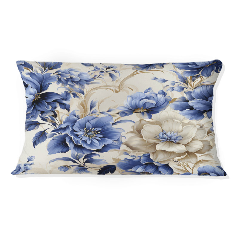 Coussin décoratif à motif floral de style victorien bleu VI