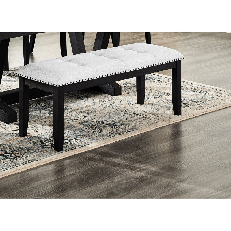 Comfortable Upholstered Bench With Gray Upholstery And Black Legs For Living Area Grey Bedroom