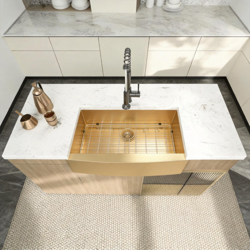 36'' L Single Bowl Stainless Steel Kitchen Sink, Gold