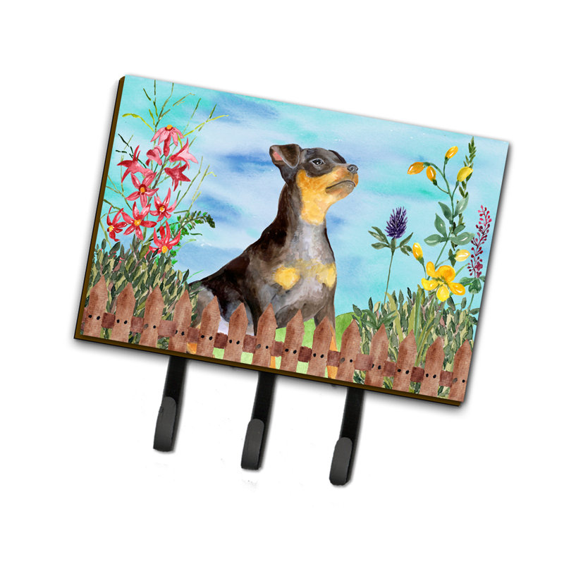 Metal Wall Organizer with Key Hooks, Miniature Pinscher 1