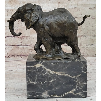 Makiver Miniature Elephant Bronze Metal Figurine Sculpture On Marble Base Signed Original