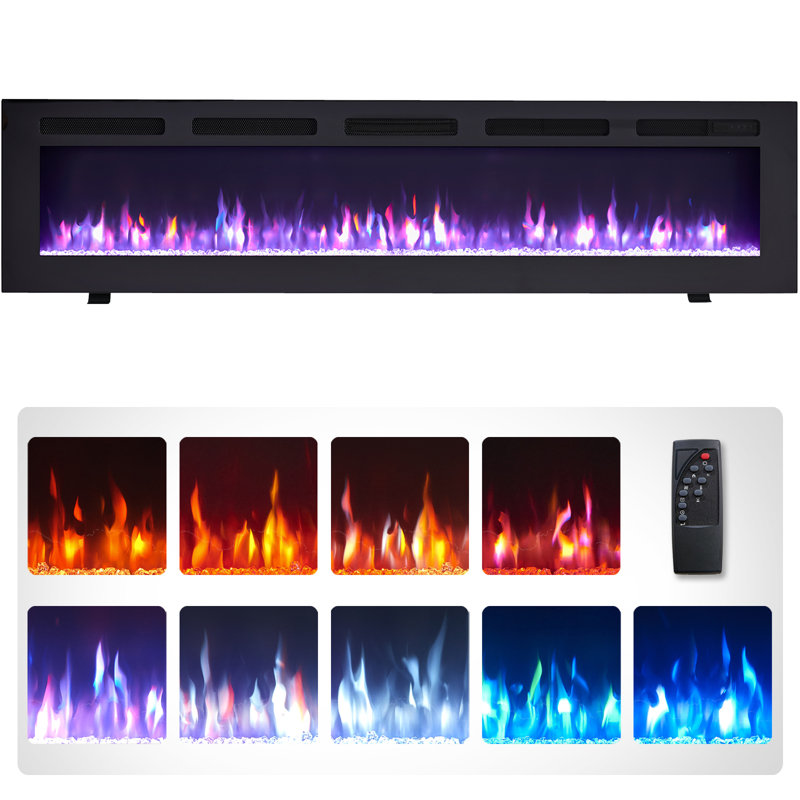 Elioenai 70" W Electric Fireplace Insert with Adjustable Color Flames & Fire Cracking Sound
